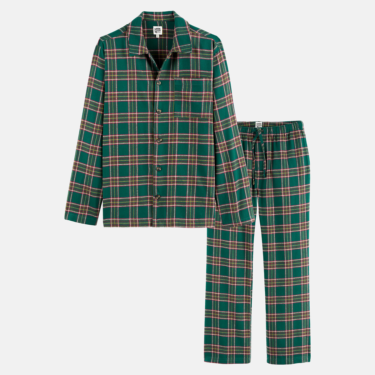 Pigiama in flanella di puro cotone quadri verde, LA REDOUTE COLLECTIONS