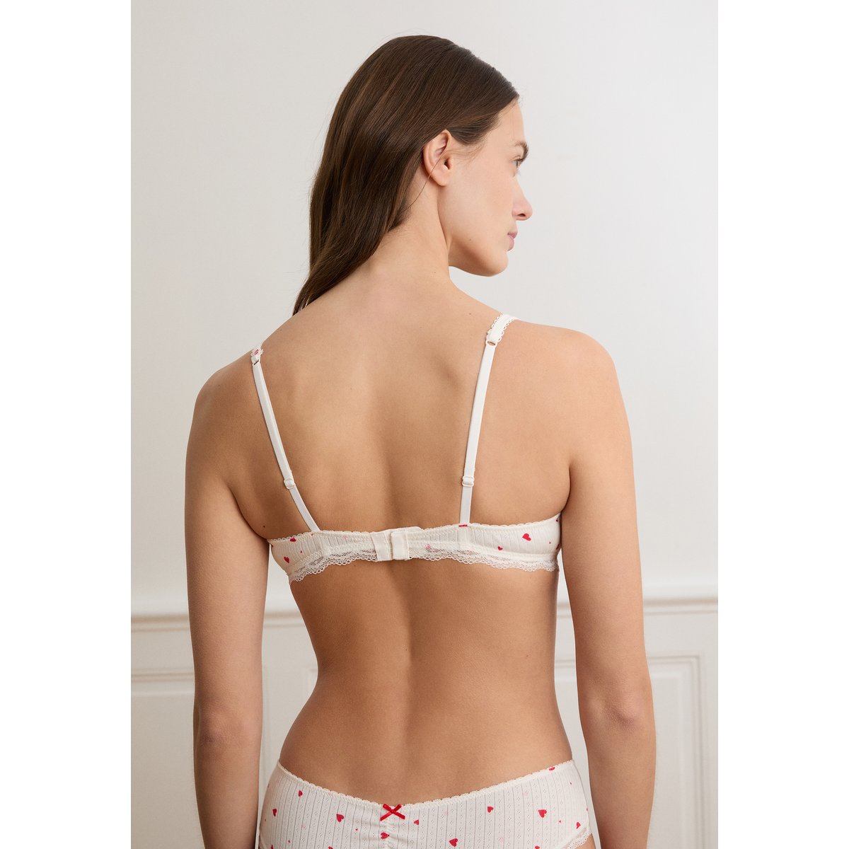 Brassière en pointelle à motifs cœurs VANITY GOURMAN imp fd blanc, ETAM