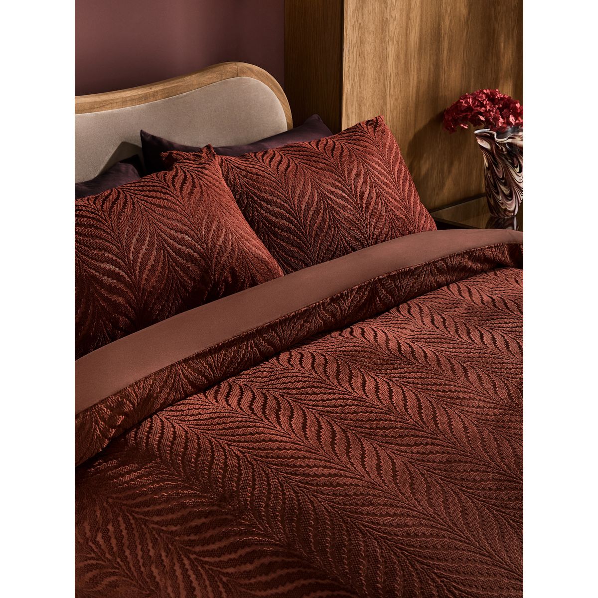 Parure de lit texturée en velours marron rouille, NEXT