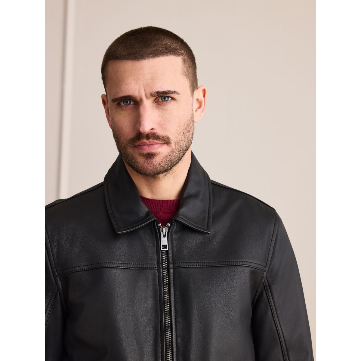 Veste en cuir avec poches plaquées signature noir, NEXT