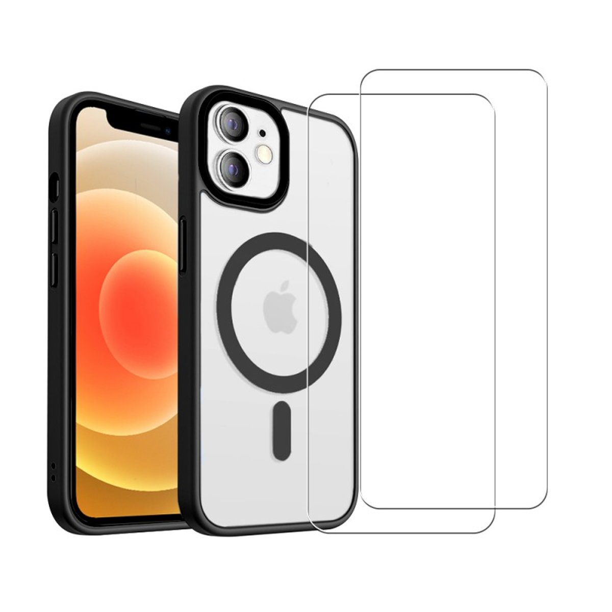 Coque Anti-choc compatible Magsafe pour iPhone 12 Mini  + 2 vitres noir, EVETANE