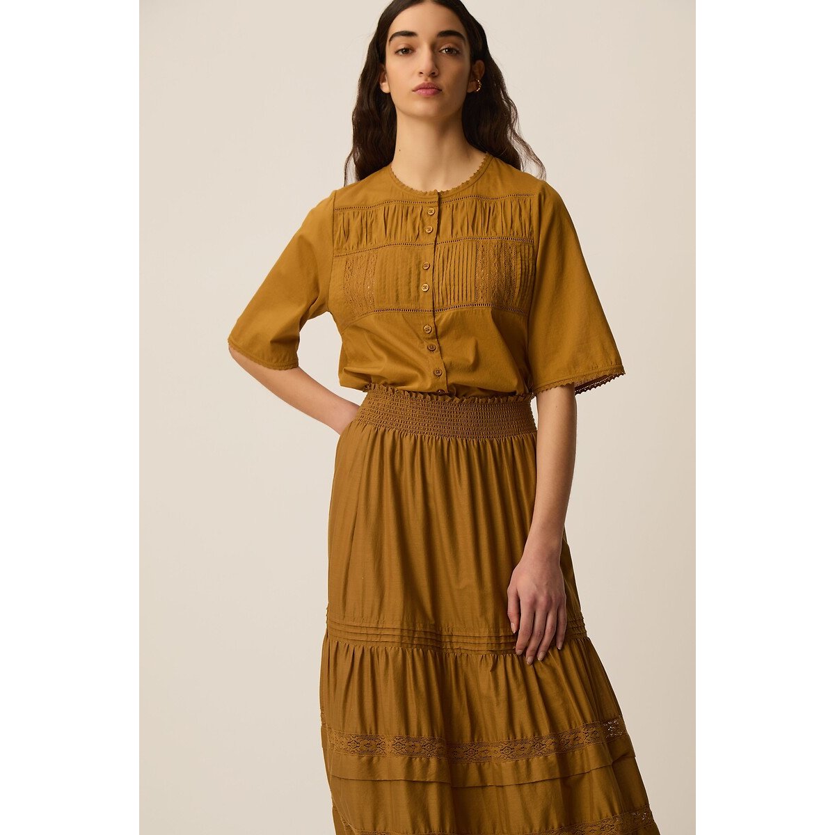 Jupe longue brodée, TESSIE ocre, DES PETITS HAUTS