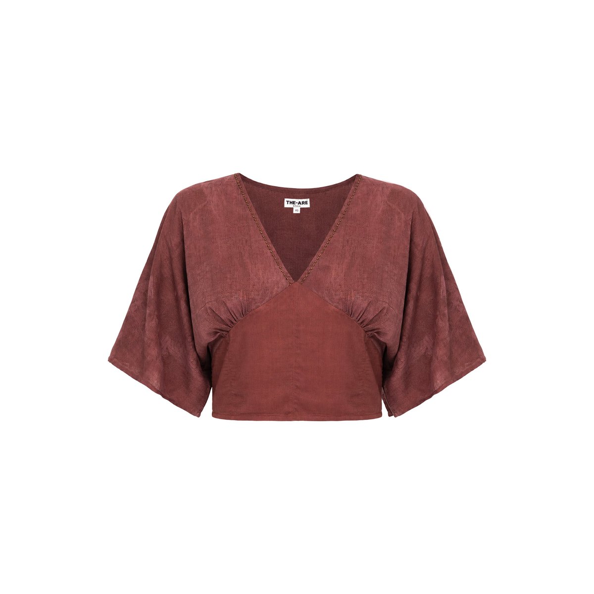 Blouse avec ceinture et manches fluides beige, THE-ARE