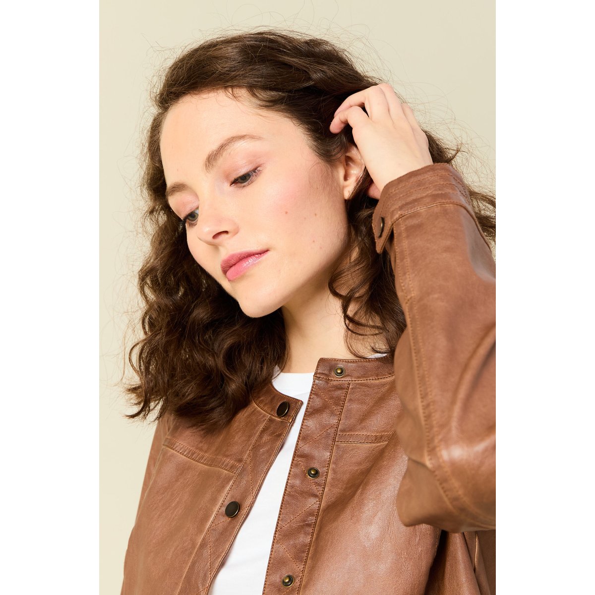Blouson simili cuir marron, BONOBO