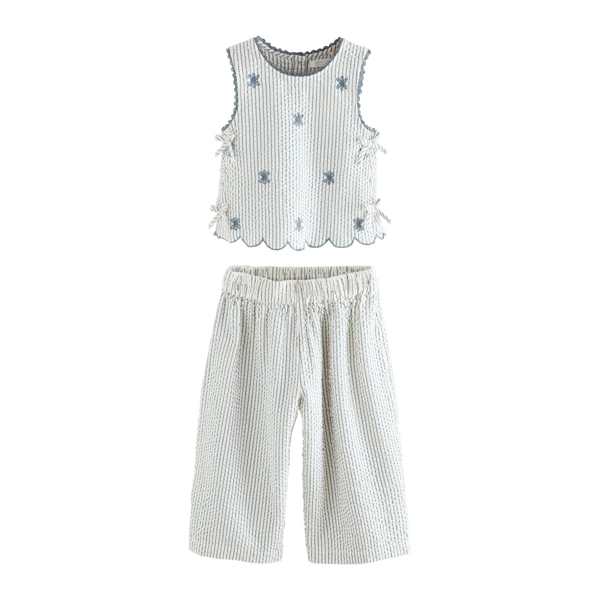 Ensemble pantalon et chemisier rayures bleues, NEXT