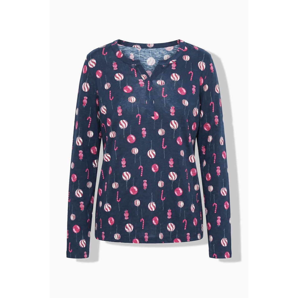 T-shirt de Noël, col tunisien marine, ULLA POPKEN
