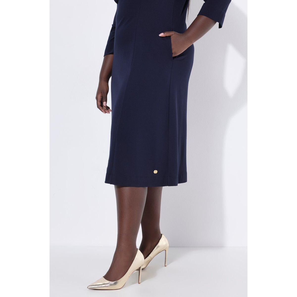 Robe midi point de Rome, manches 3/4 marine foncé, ULLA POPKEN