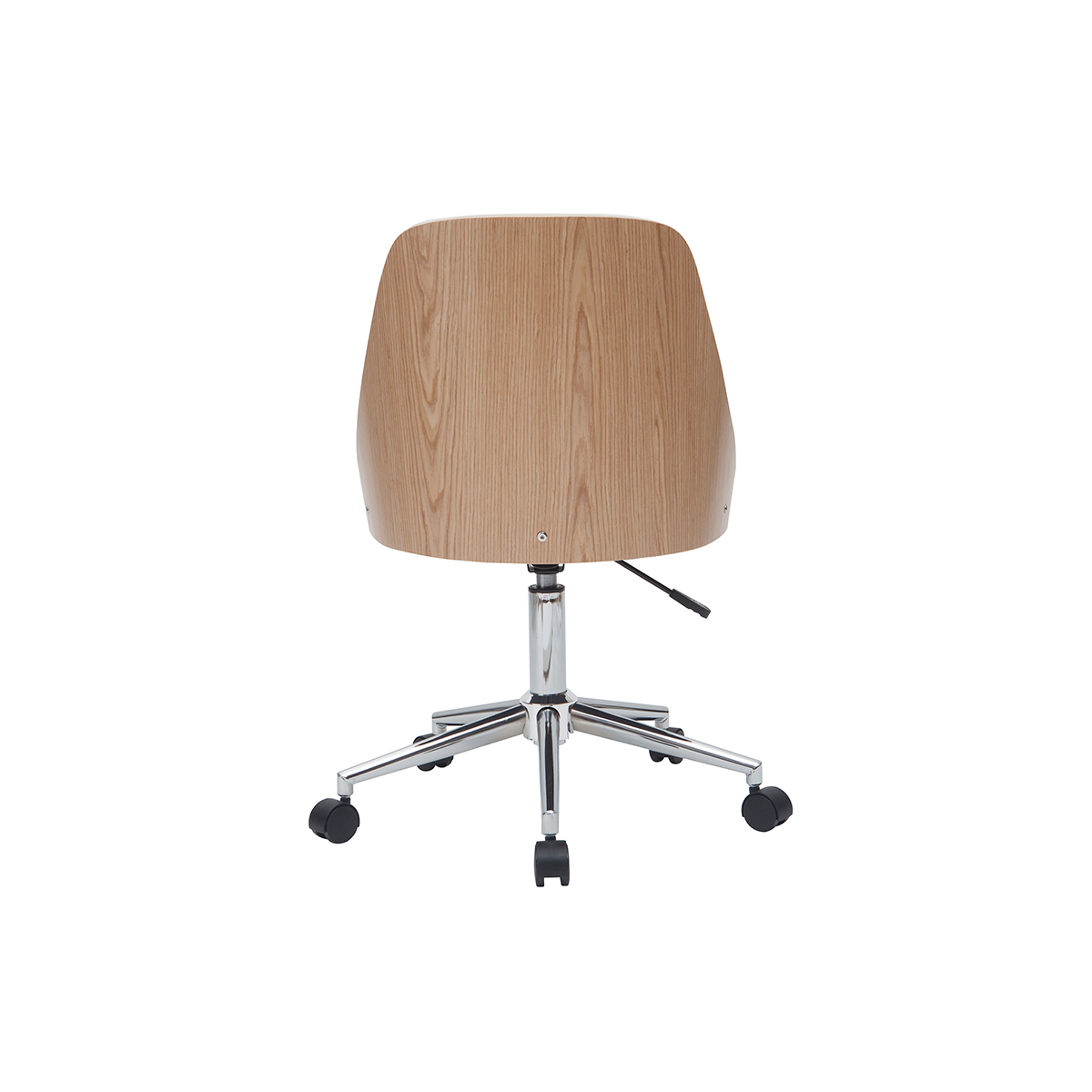 Chaise de bureau à roulettes design blanc, bois clair et acier chromé QUINO blanc, MILIBOO