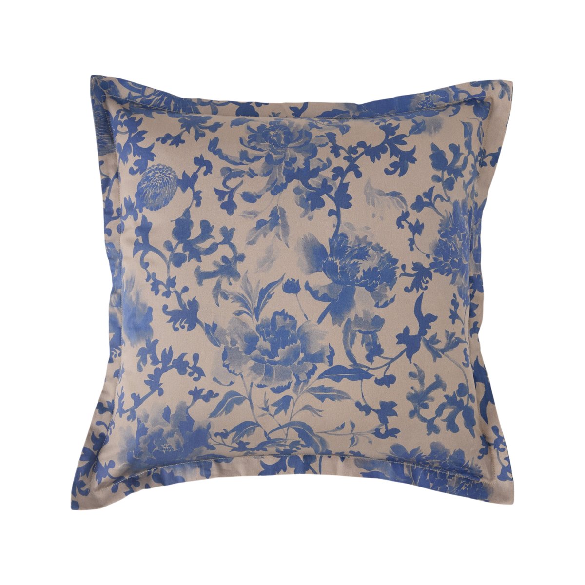 Coussin satin - SHANGHAI ecorce/bleu nautique, CAMIF