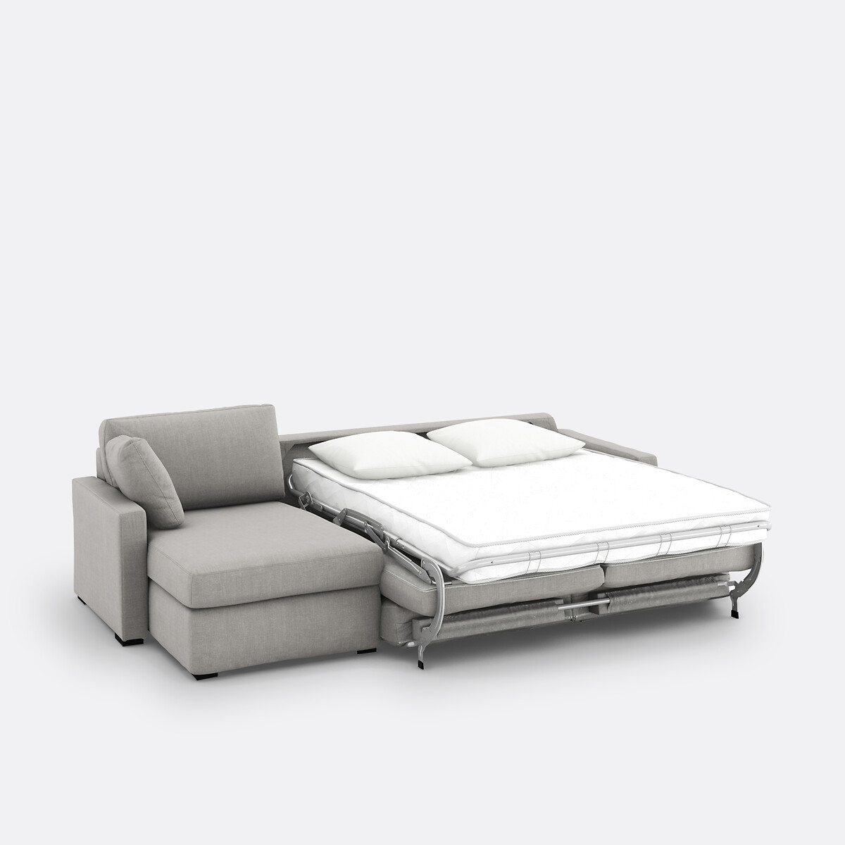 Canapé d'angle, convertible, 4 places, en coton et lin, mousse, TIMOR gris clair, LA REDOUTE INTERIEURS