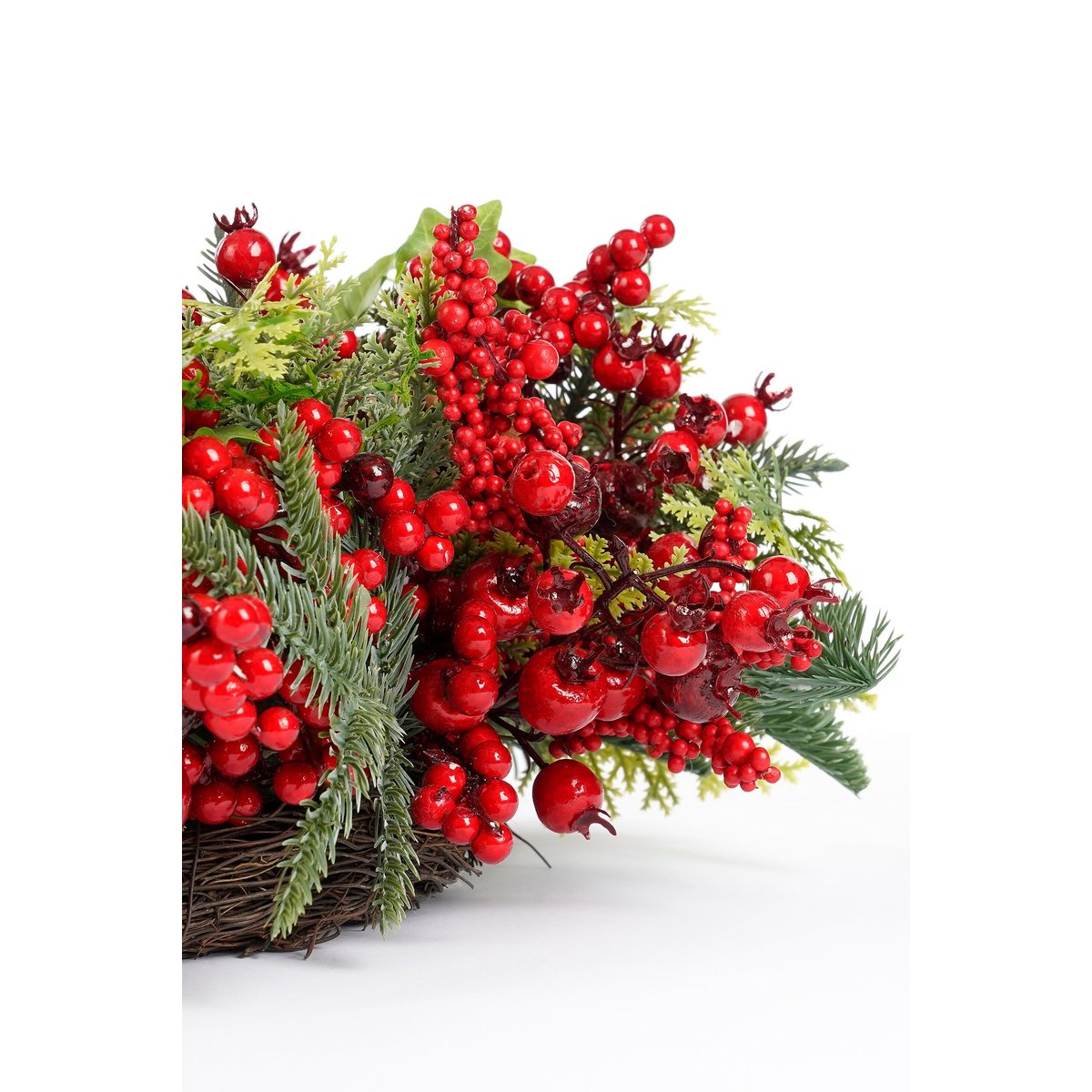 Couronne de Noël avec pommes de pin Ø40 cm NORAH rouge, MICA DECORATIONS