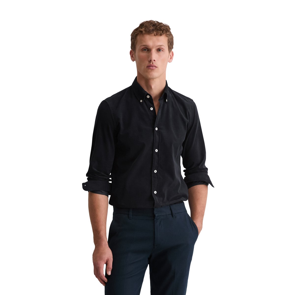 Chemise en velours côtelé shaped en pur coton bio bleu foncé, MARC O'POLO