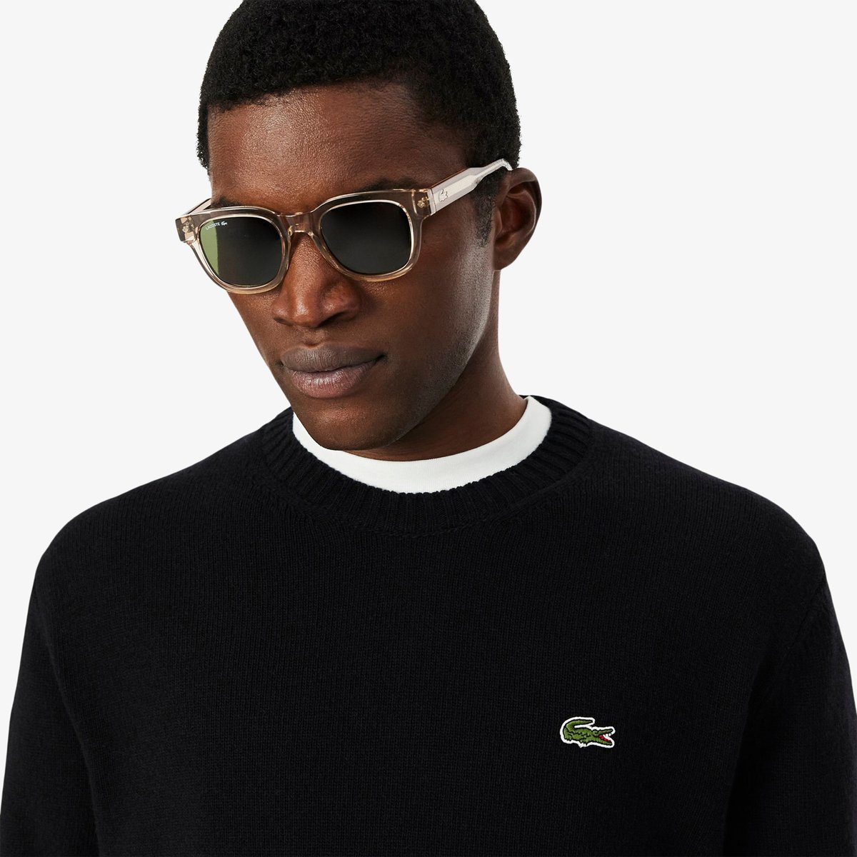 Pull en laine col rond noir-031, LACOSTE
