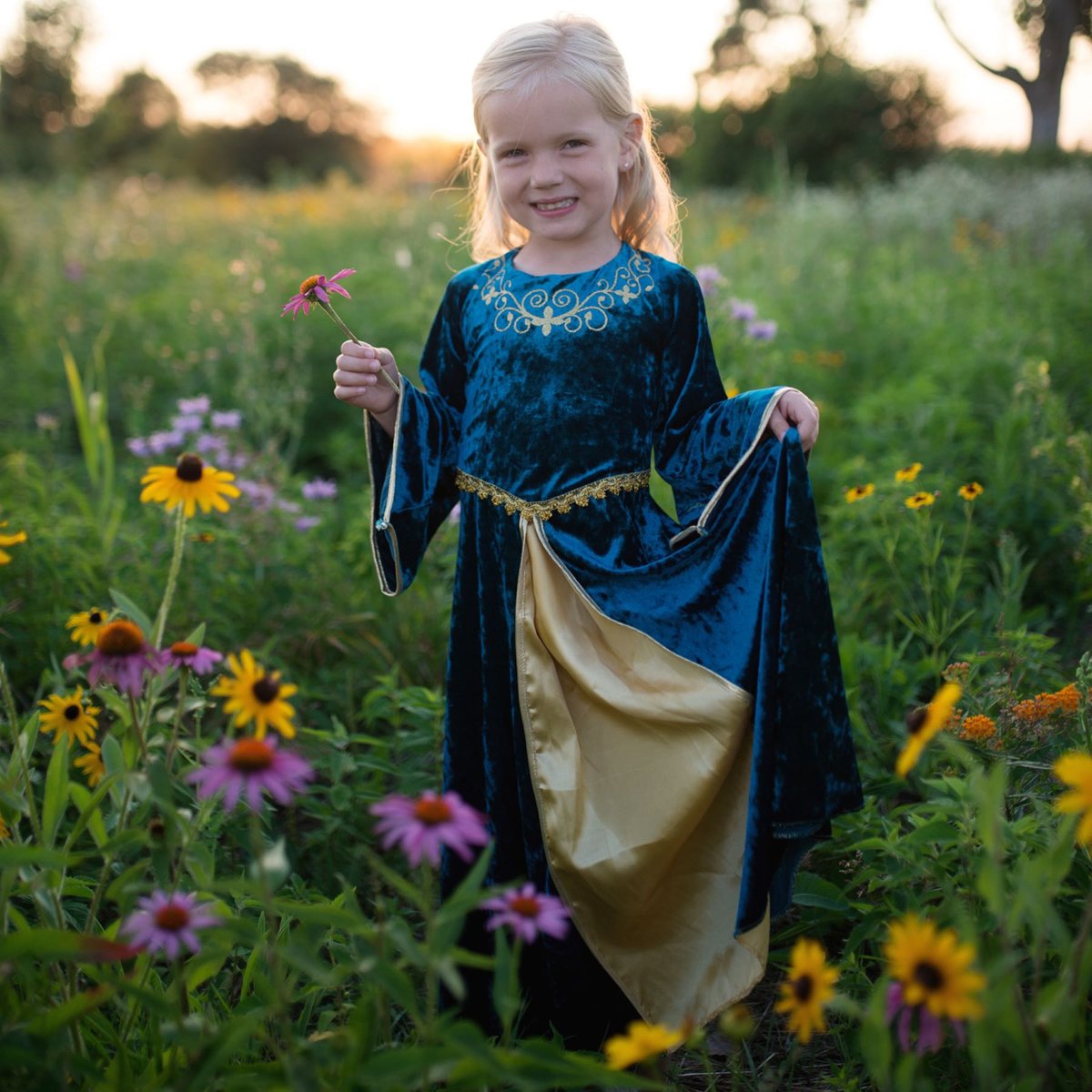 Déguisement enfant – Robe de reine Guenièvre bleu, GREAT PRETENDERS