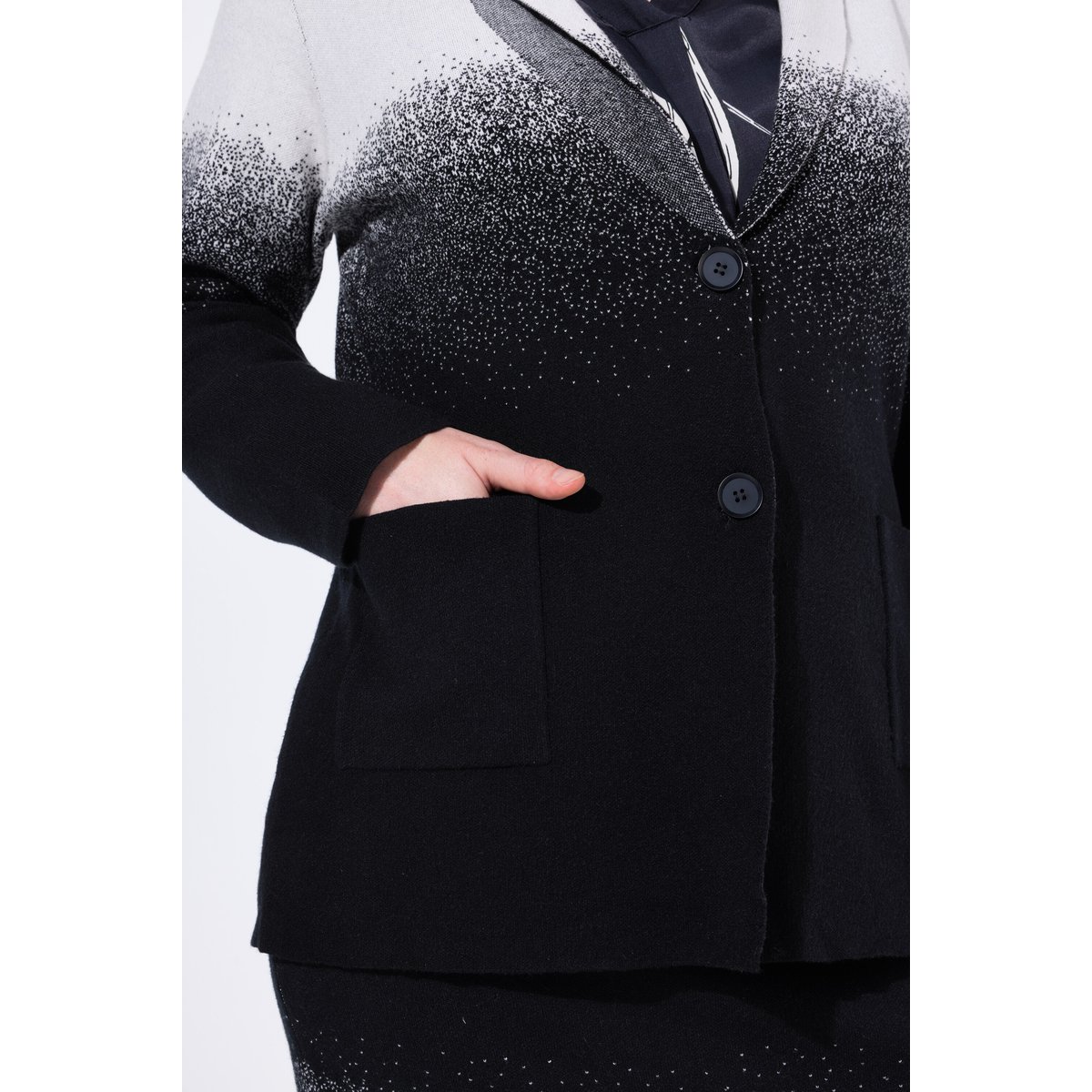 Blazer en maille avec col à revers noir, ULLA POPKEN