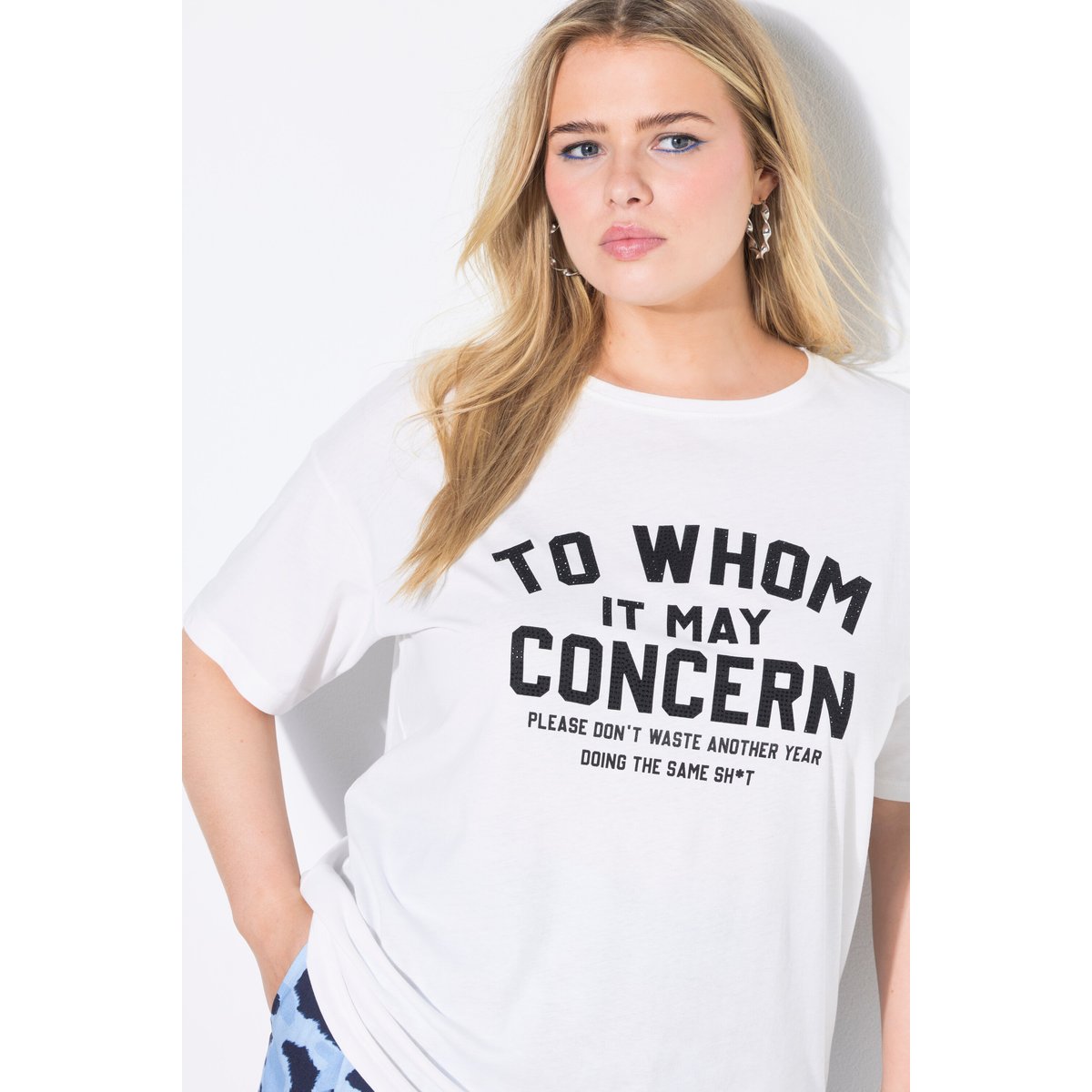 T-shirt oversize, message en strass blanc cassé, STUDIO UNTOLD