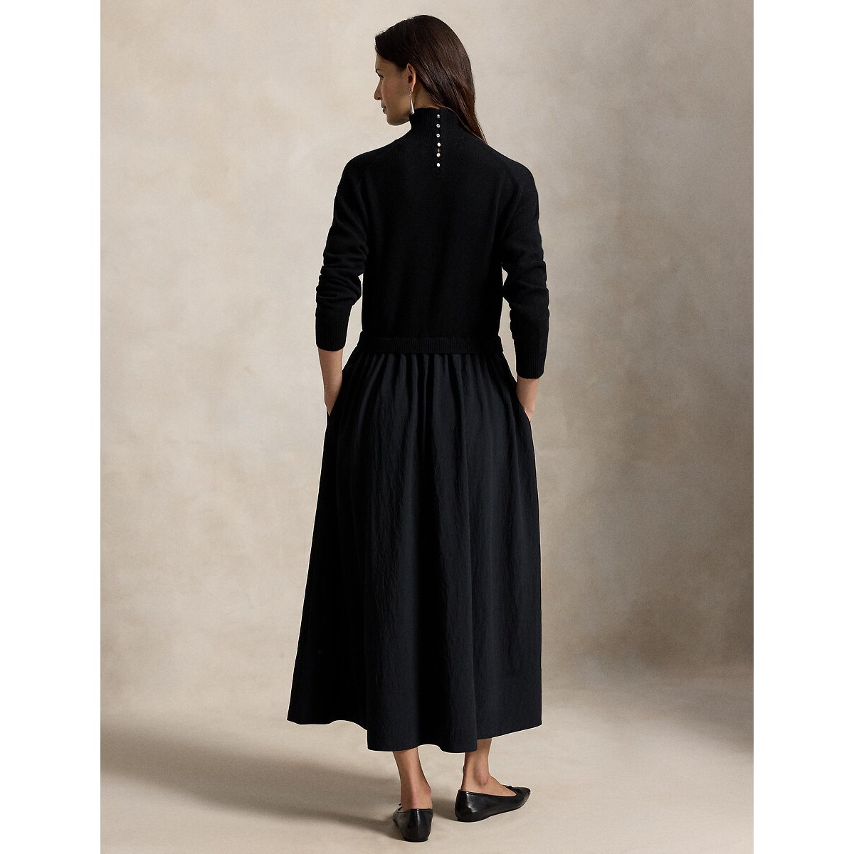Robe longue évasée, à col montant noir, POLO RALPH LAUREN