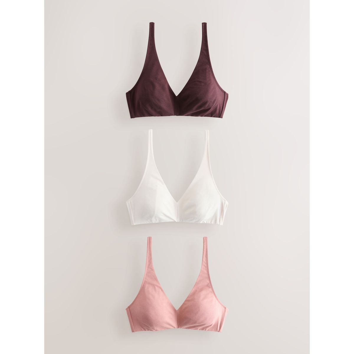 Soutien-gorge confort en coton, lot de 3 chocolat/rose/crème, NEXT