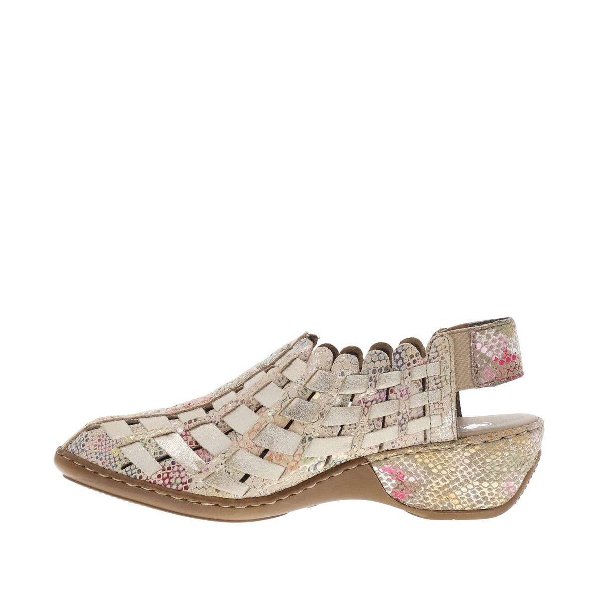 Escarpins en cuir multicolores à talon compensé avec bande élastiquée beiges, RIEKER