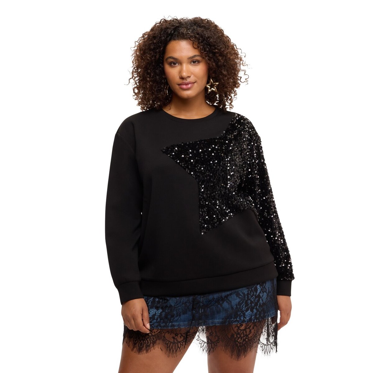 Sweat avec maxi étoile en paillettes noir, FIORELLA RUBINO