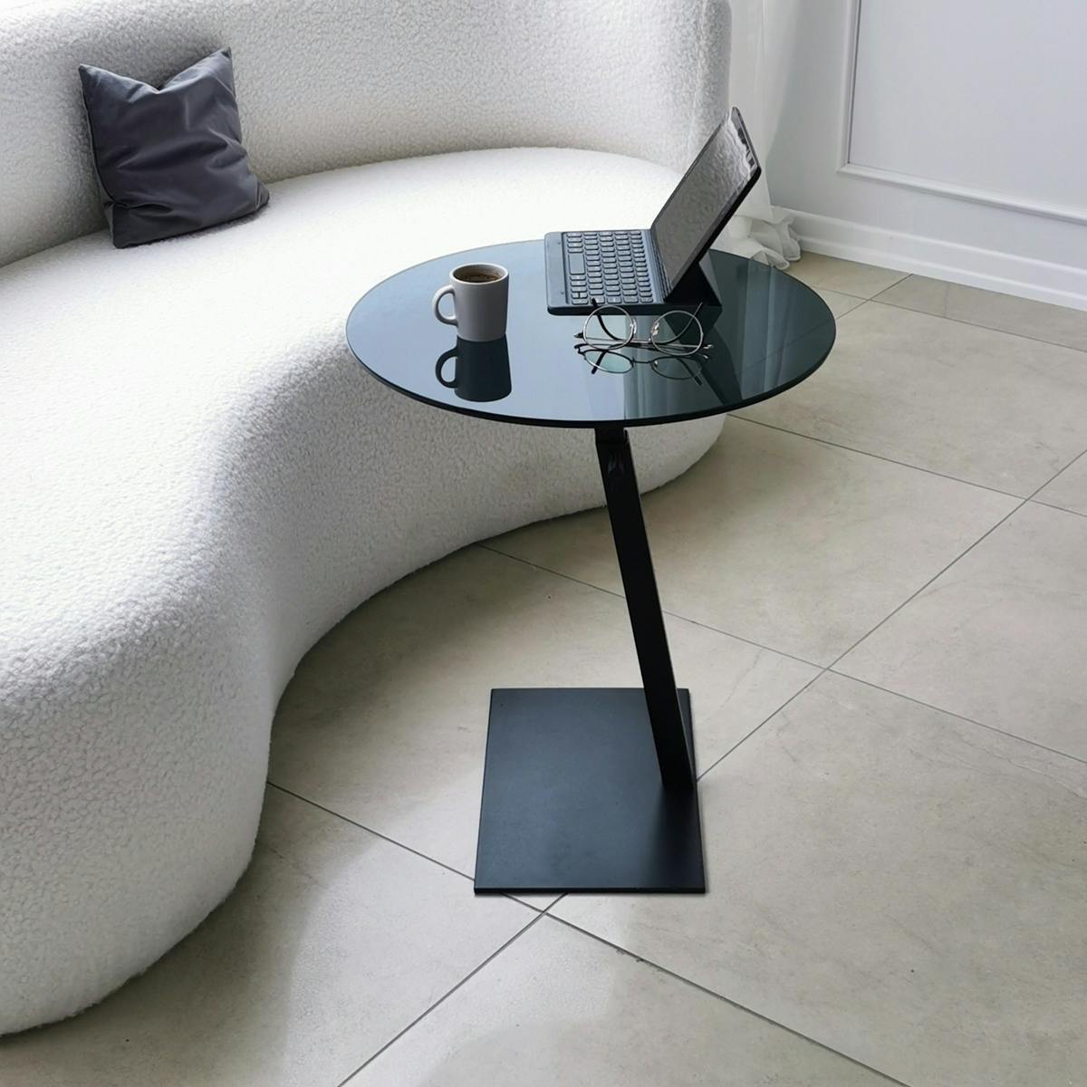 Table d'appoint ordinateur en verre teinté, réglable TULUM noir, PIER IMPORT