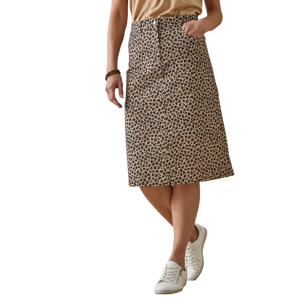 Jupe 5 poches élastiquée imp. peau de bête beige, DAXON
