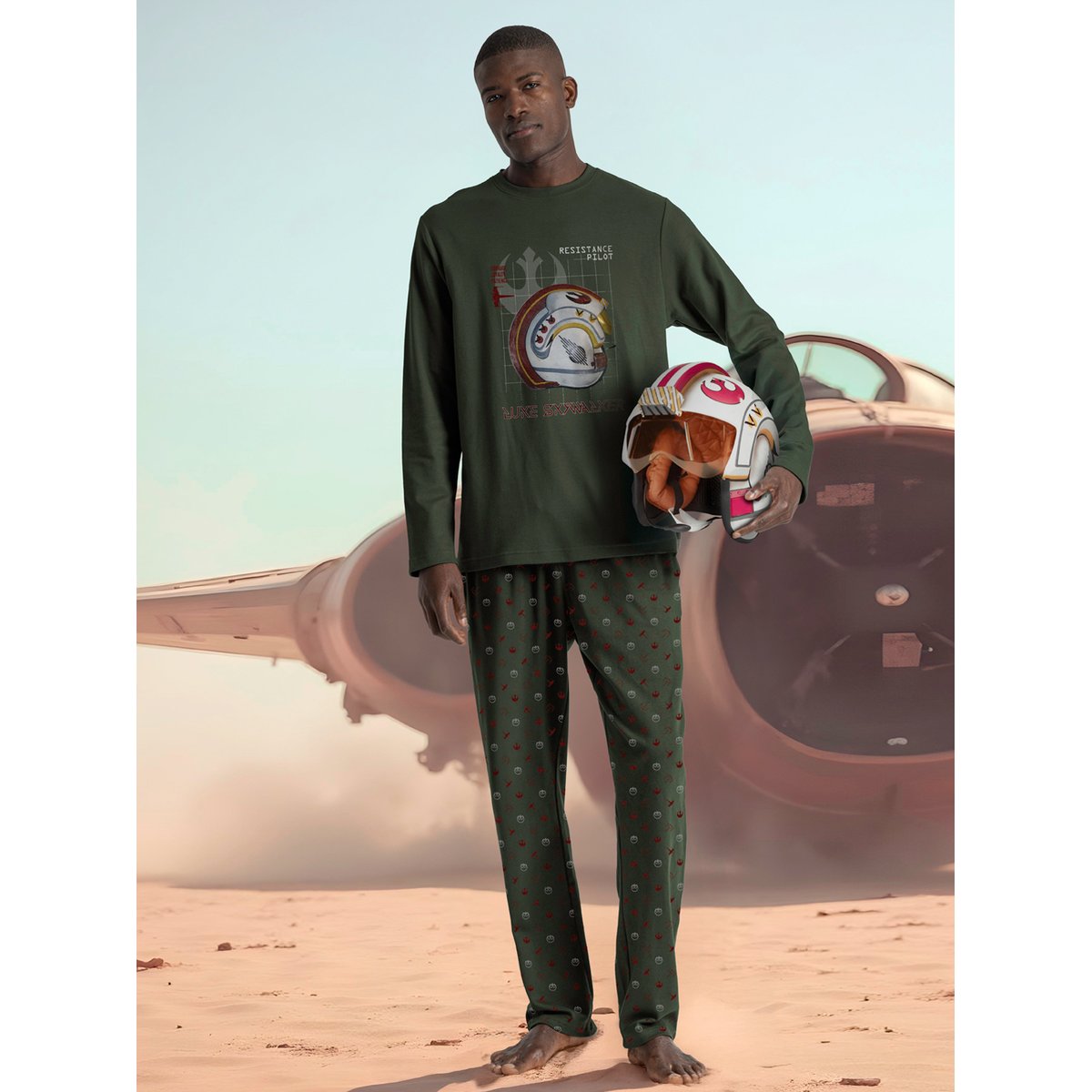 Pyjama pantalon top manches longues Resistance Pilot Star Wars vert, ADMAS