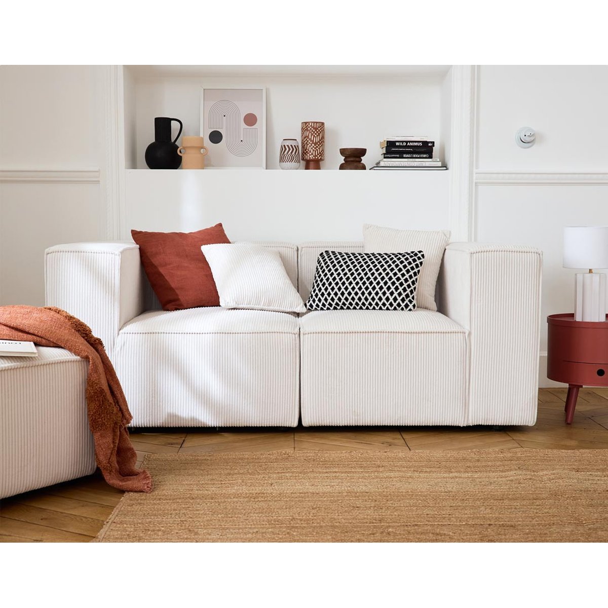 Module d'assise gauche en velours côtelé, ARTY beige, BEST MOBILIER