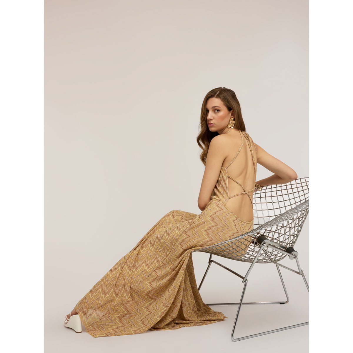 Robe longue évasée beige, MOTIVI