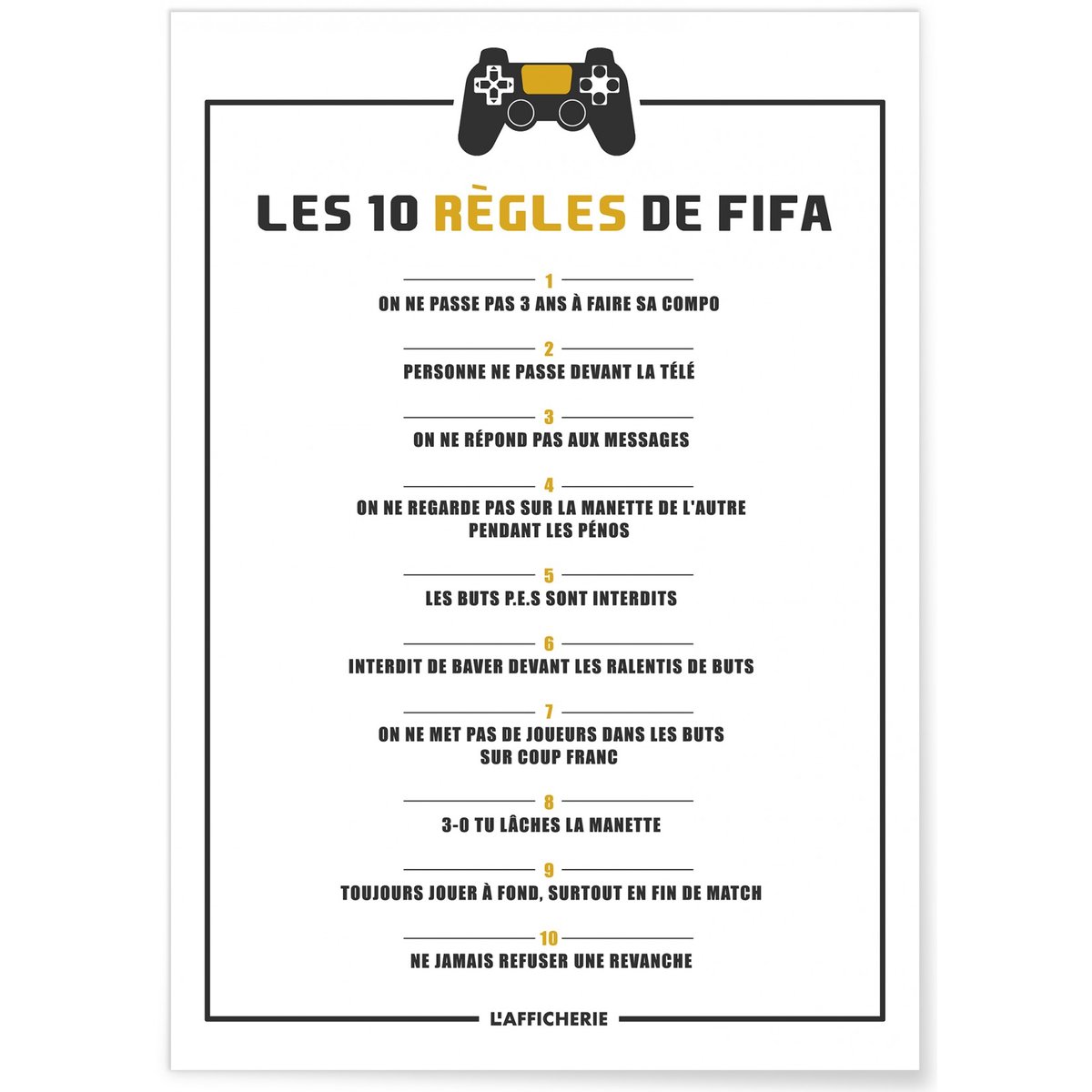 Affiche 'Les 10 règles Fifa' blanc, L'AFFICHERIE