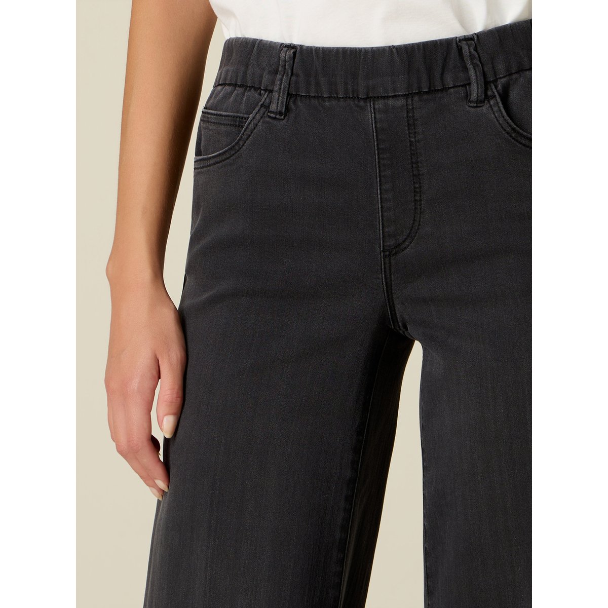 Jean palazzo avec taille élastiquée noir, OLTRE