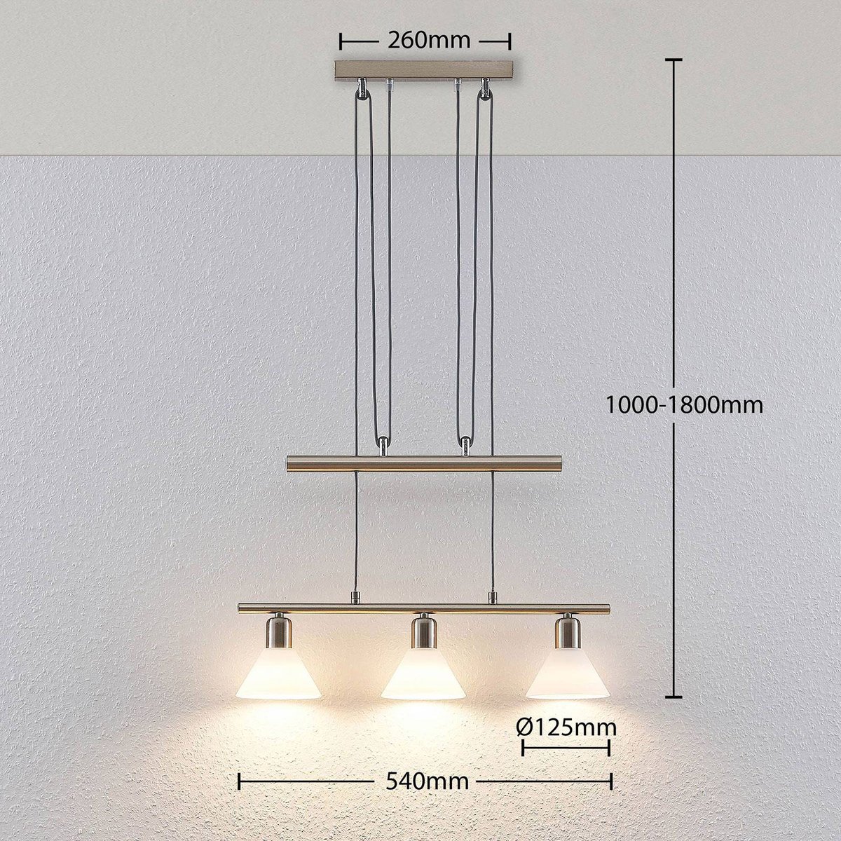 Suspension en métal moderne, Delira blanc, nickel satiné, LINDBY