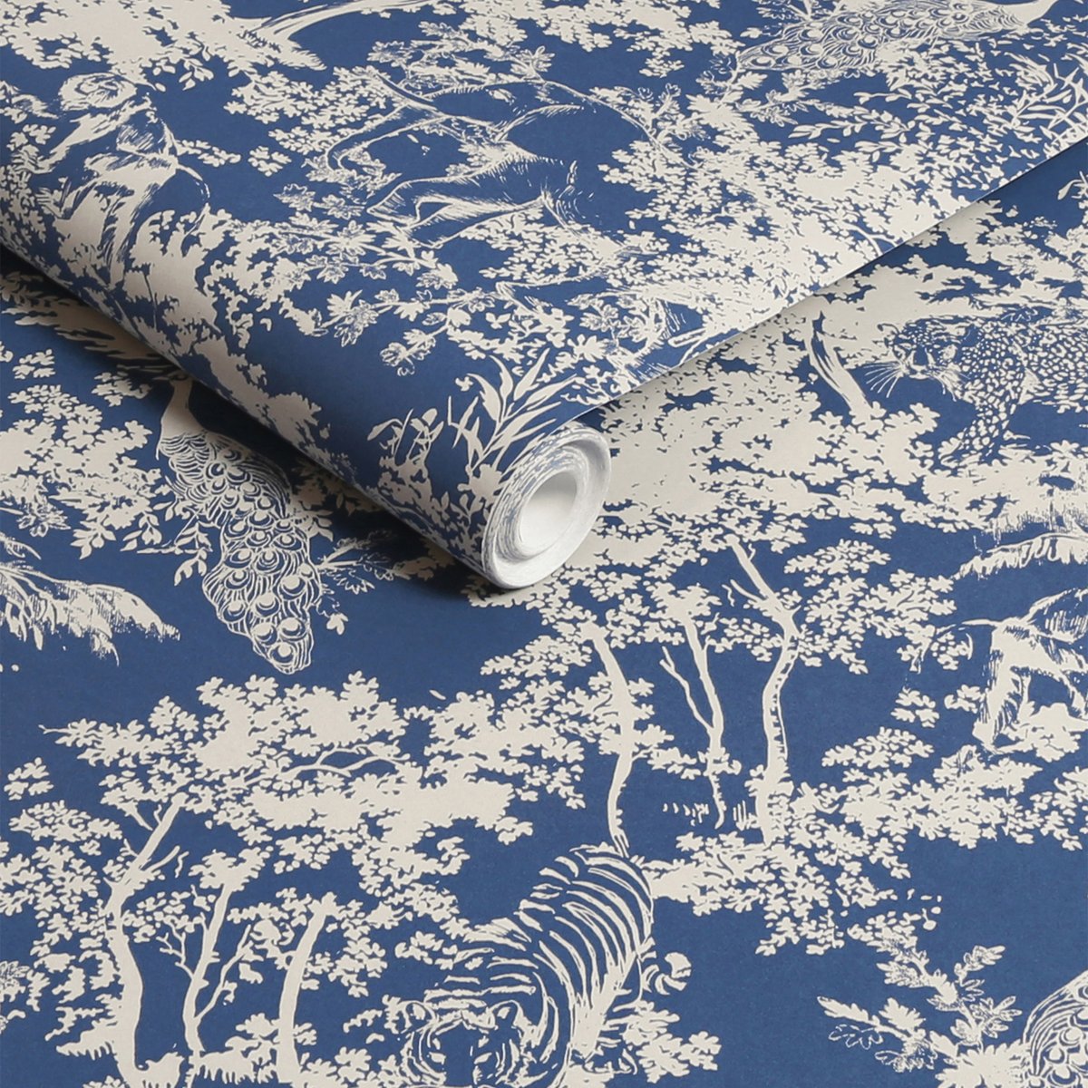 Papier peint Cache cache d'animaux de la brousse bleu, crème, JOULES