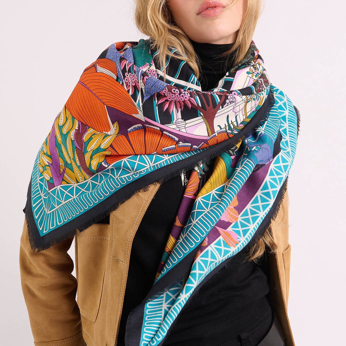 Foulard à motifs JARDIN D'HIVER noir, WILD