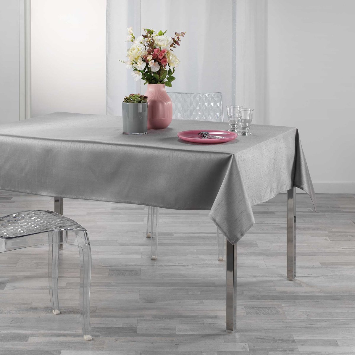 Nappe rectangle shantung Shana gris perle, EDEN
