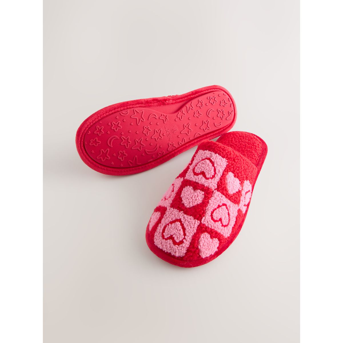 Chaussons mules à carreaux et cœur rose/rouge, NEXT