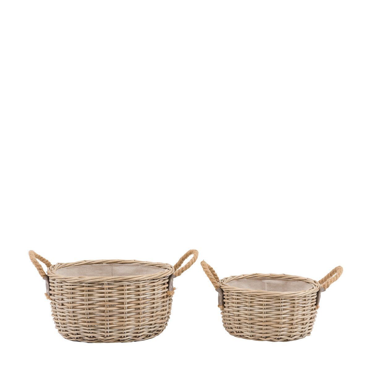 Set of 2 Eden Round Baskets with Handle in Natural brown , ÉDITÉ