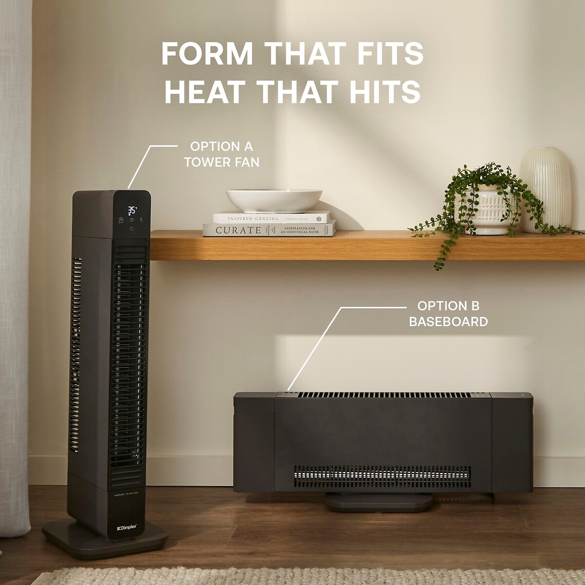 ThermaFlex 2.2kW 2-in-1 Baseboard and Tower Fan Heater - DXDC22 black, DIMPLEX
