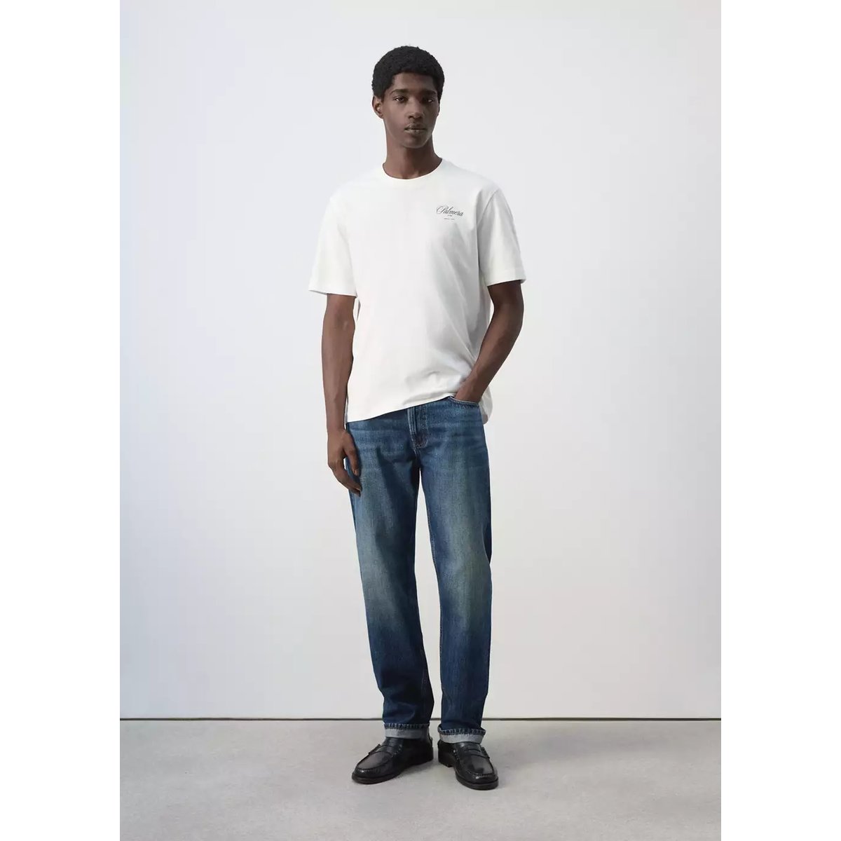 T-shirt 100 % coton imprimé blanc, MANGO MAN