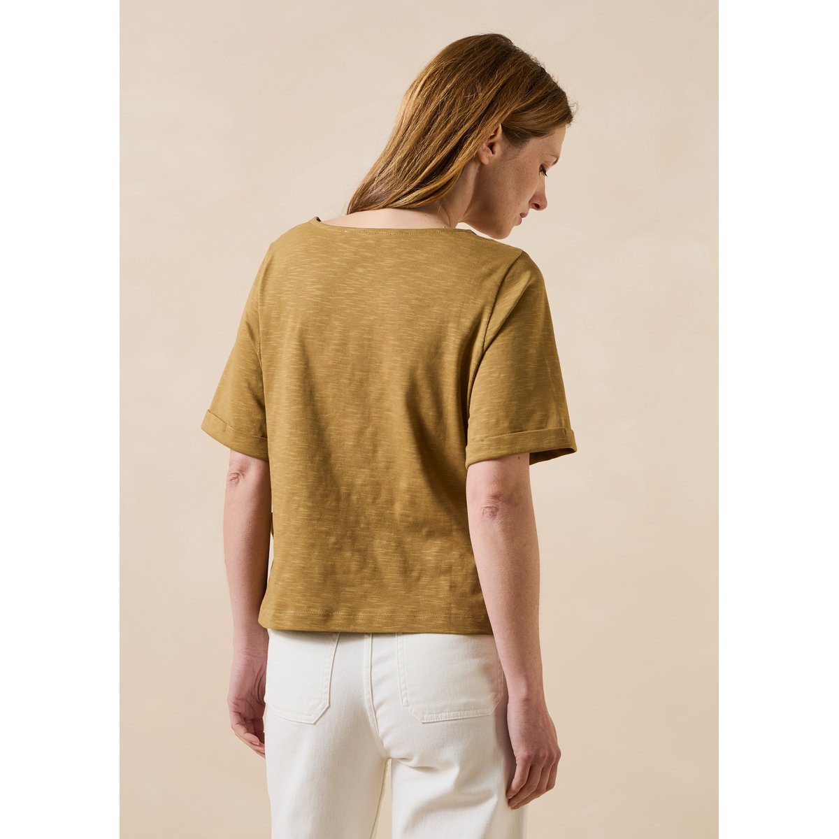 T-shirt manches courtes en coton curry, LA FEE MARABOUTEE