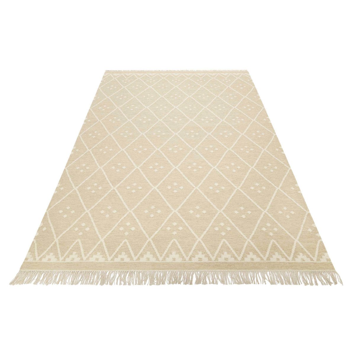 Tapis tissé main en laine motif losange ,  VERMONT crème beige, WECON HOME