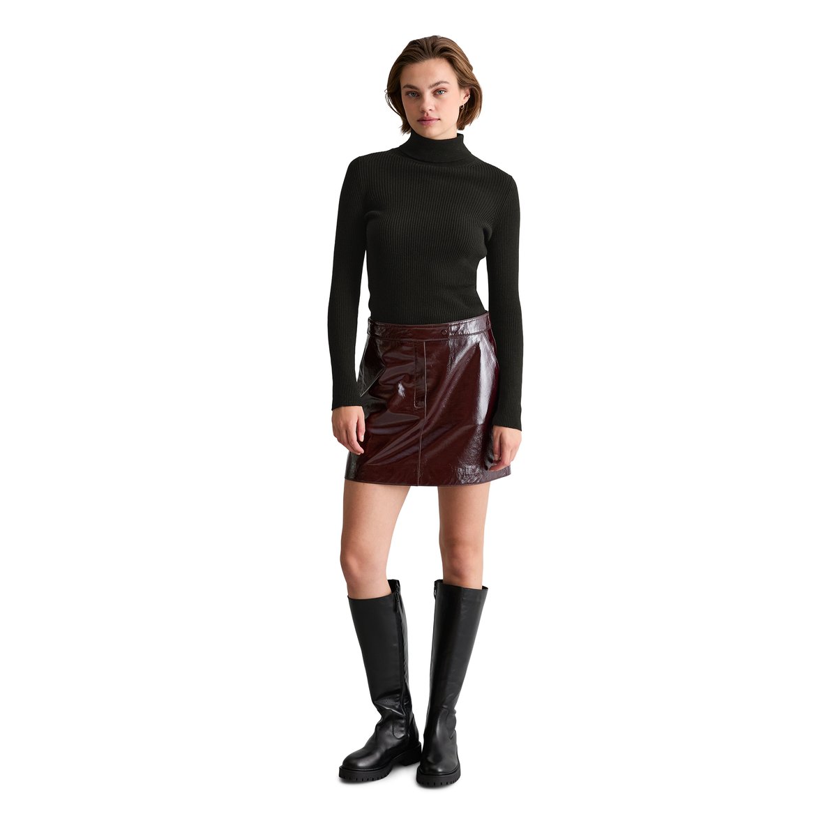 Jupe en cuir brillant, coupe classique en cuir d'agneau de luxe rouge, MARC O’POLO DENIM