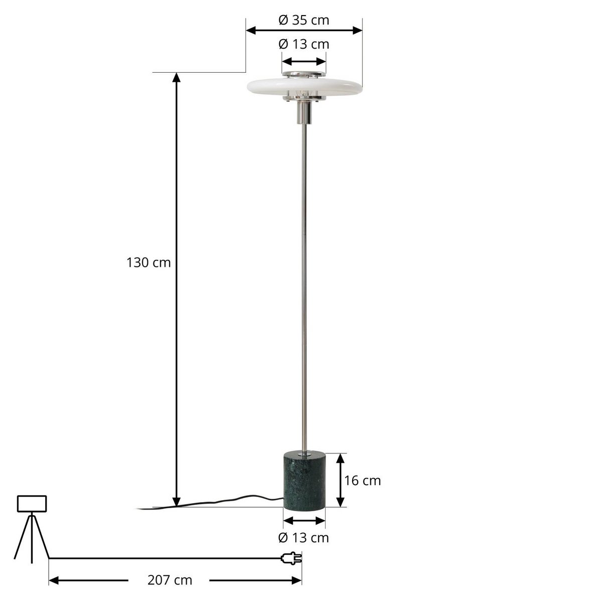 Lampadaire en verre vintage, Branford blanc, vert, LINDBY