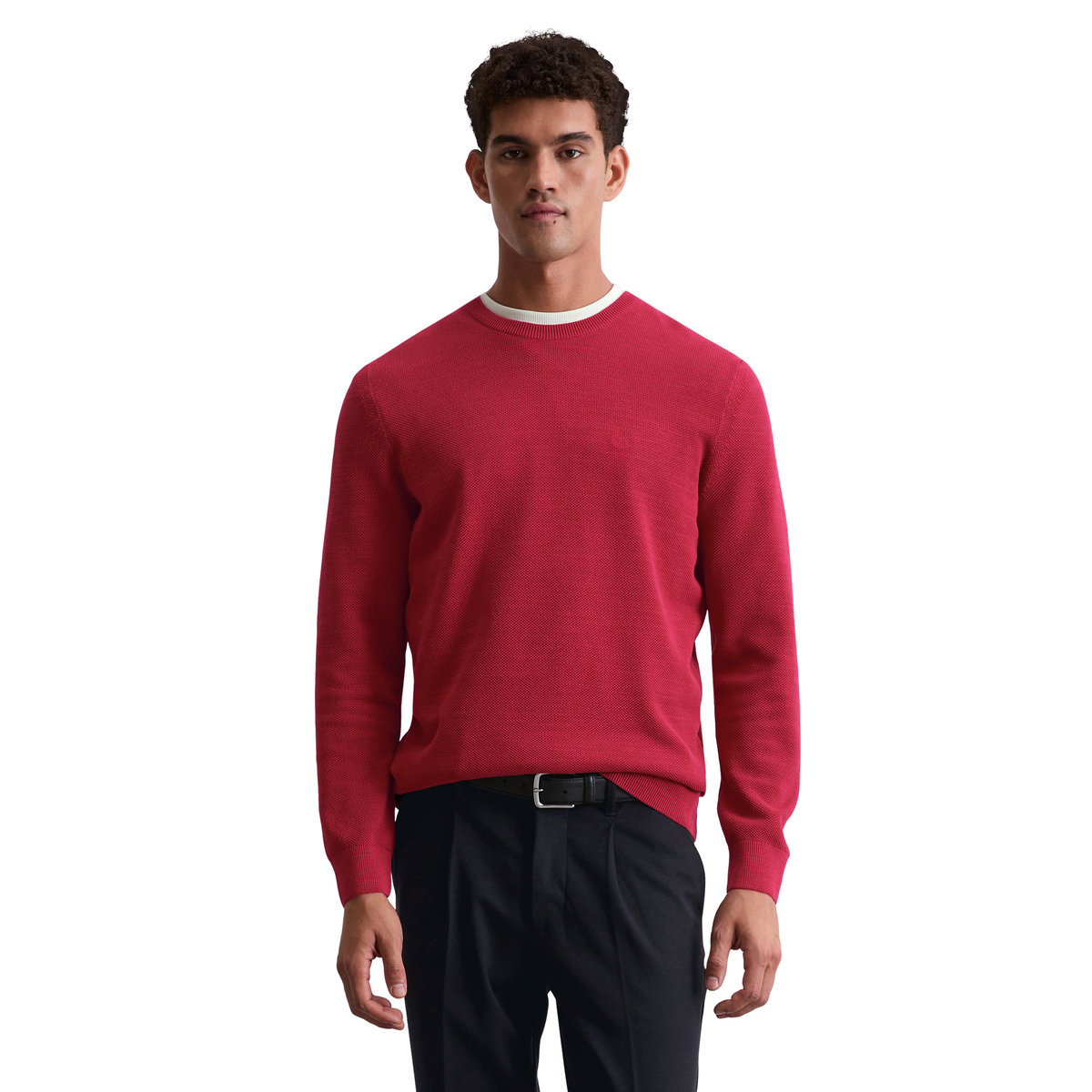 Pull-over regular en piqué de coton bio rouge clair, MARC O'POLO