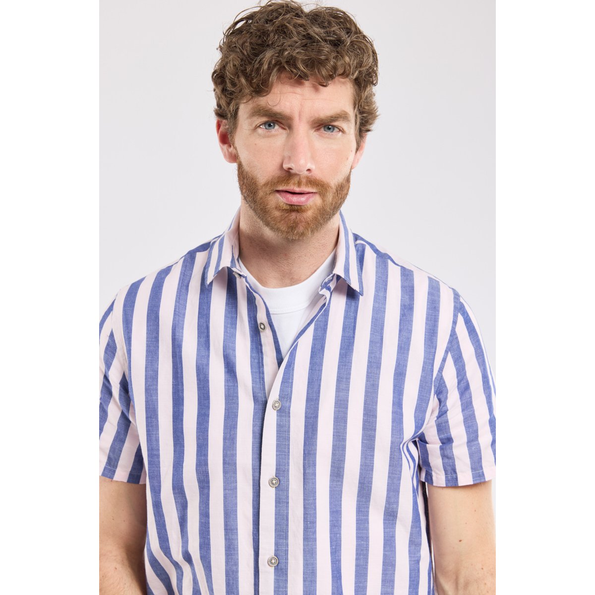 Chemise manches courtes rayée ERNOUCO vieux rose, BERMUDES