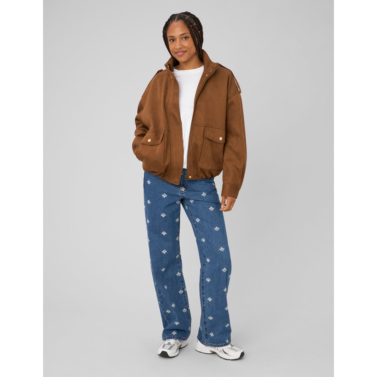 Jean straight brodé bleu moyen, BZB