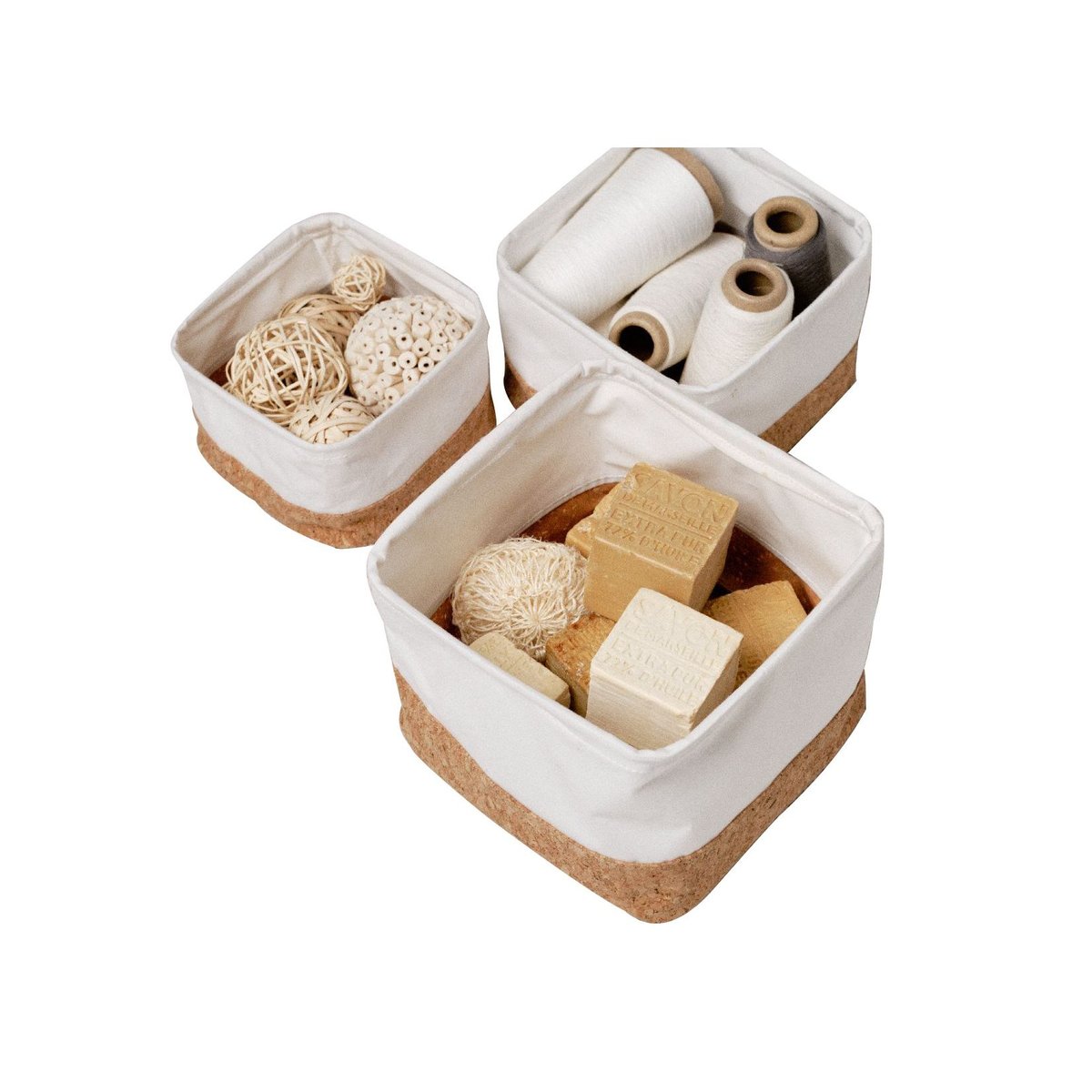Lot de 3 paniers carrés SIMPLICITY beige, FACTORY