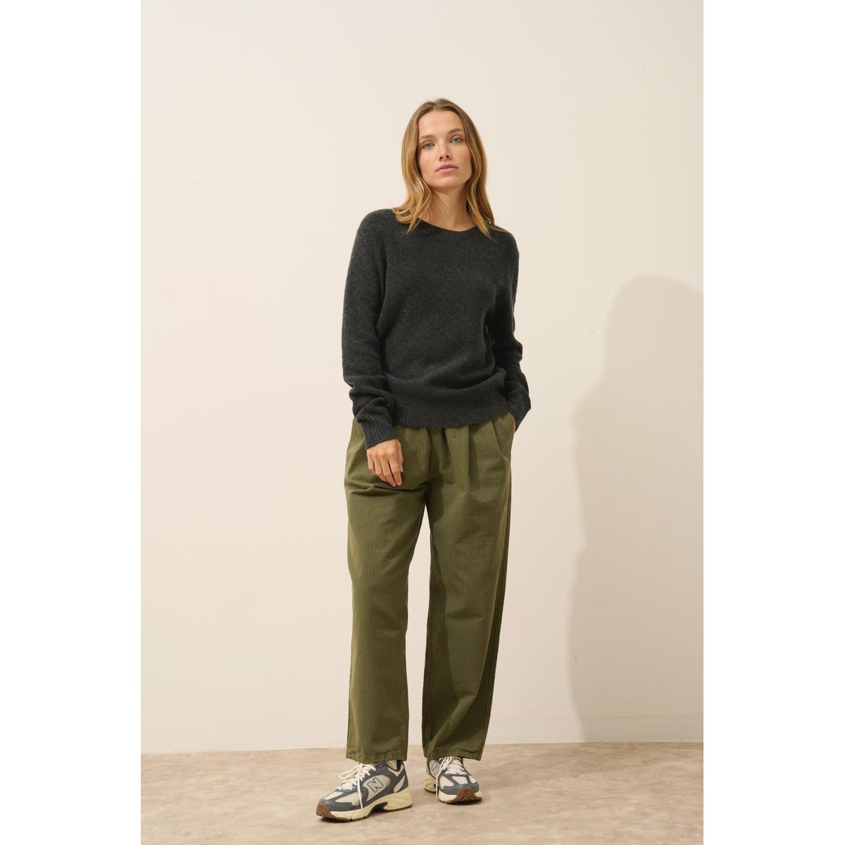 Pull Col Rond 6 Fils Carbone Chiné Cetan noir chiné, JUST CASHMERE