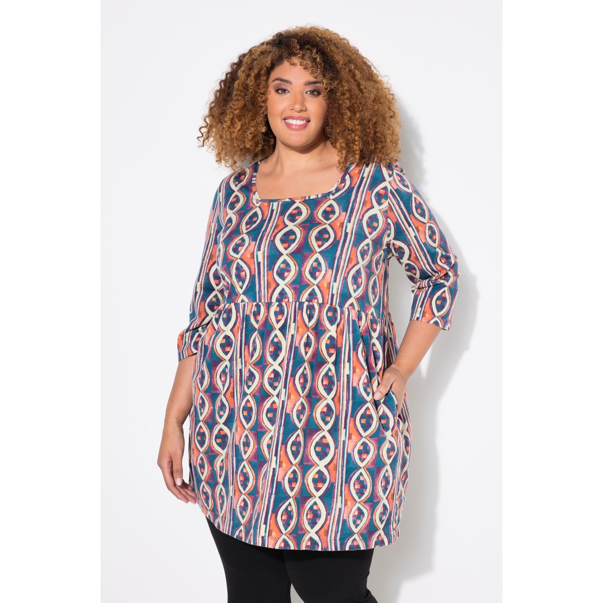 T-shirt long imprimé, coupe évasée magenta foncé, ULLA POPKEN