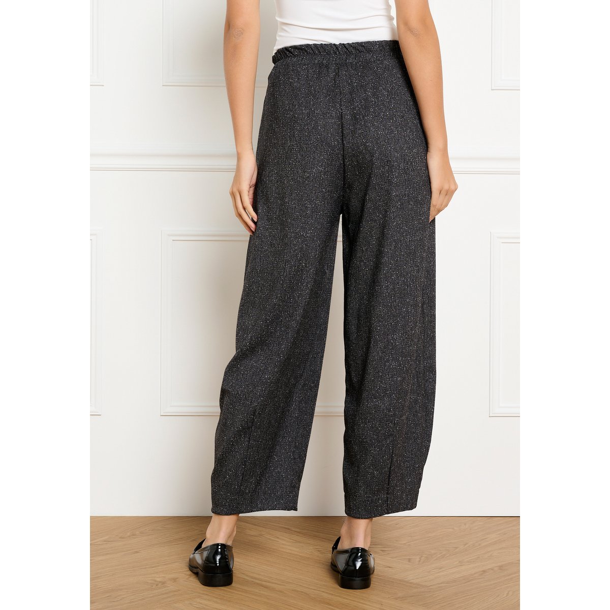 Pantalon barrel effet laine gris fonce, LOLALIZA